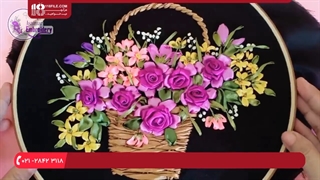 آموزش دوخت سبد پر از گل با روبان