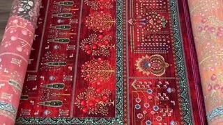 فرش ابریشم ماشینی 1200 شانه درخت زندگی قرمز و نارنجی